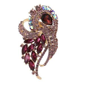 Vibrant Purple & Iridescent Rhinestone Crystal Brooch Pin Gold Tone